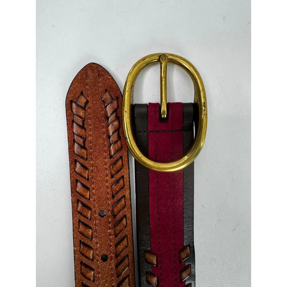 Vintage Fossil Two Tone Braided Leather Belt with Oval Brass Buckle Large